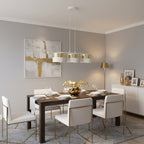 Hanglamp gepoedercoat staal met stoffen kap, Lux, wit en goud, 3 lichts, kap Ø 20 cm, breedte 70 cm
