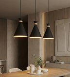 Hanglamp 3 lichts gepoedercoat staal en hout, Scandinavisch Zero, zwart, 78 cm, boven eettafel of keukeneiland