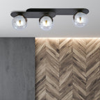 Plafondlamp gepoedercoat staal en glas Plaza, zwart met grafiet glazen kappen, 3 lichts, E14 – 70 x 18 cm