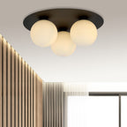 Plafondlamp gepoedercoat staal en glas minimalistisch Solar, zwart met witte glazen kappen, 3 fittingen E14, Ø 30 cm