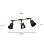 Plafondlamp 3 spots gepoedercoat staal en multiplex, Atlas Scandinavisch zwart, 3 x E27, woonkamer