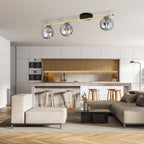 Plafondlamp staal en glas modern Monza zwart goud grafiet 80 x 20 cm, 3 fittingen E14
