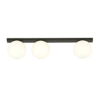 Plafondlamp gepoedercoat staal en glas Fit zwart met witte glazen kappen, 3 lichtpunten E14, 70 cm breed