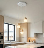 Hanglamp gepoedercoat staal hout, Scandinavisch Loop, wit, Ø 23 cm, 3 lichtpunten, eettafel en keukeneiland