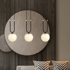 Hanglamp 3-lichts gepoedercoat staal en glas, retro Glam, zwart met witte glazen kappen Ø 15 cm, verstelbare hoogte