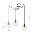 Hanglamp gepoedercoat staal en glas Gigi, zwart met transparante kappen, 3 lichtpunten, E14, in hoogte verstelbaar