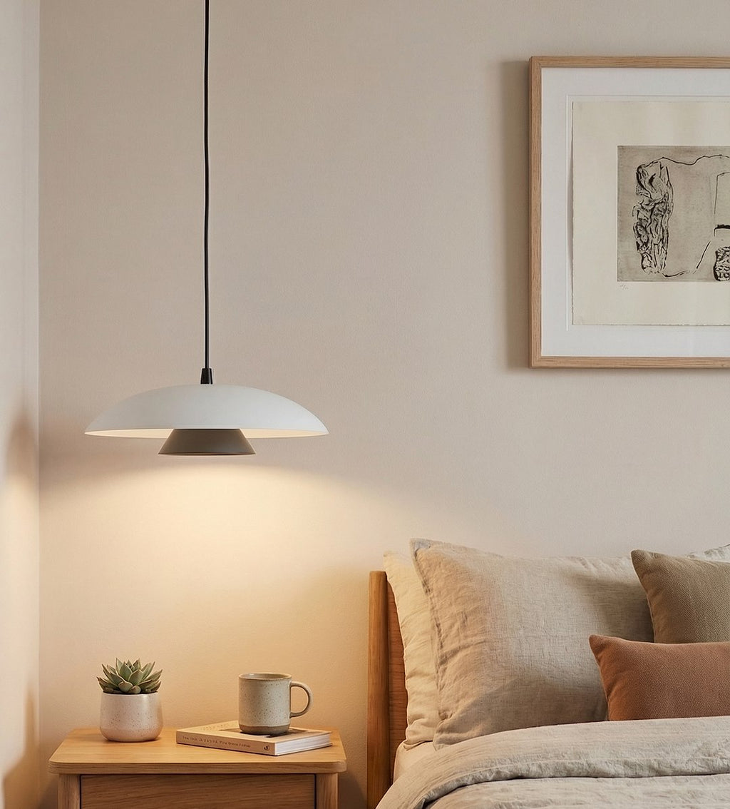 Hanglamp gepoedercoat staal Babel Scandinavisch wit met zwart, Ø 30 cm, voor eettafel en keukeneiland