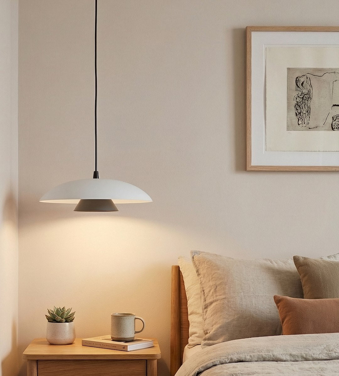 Hanglamp gepoedercoat staal Babel Scandinavisch wit met zwart, Ø 30 cm, voor eettafel en keukeneiland