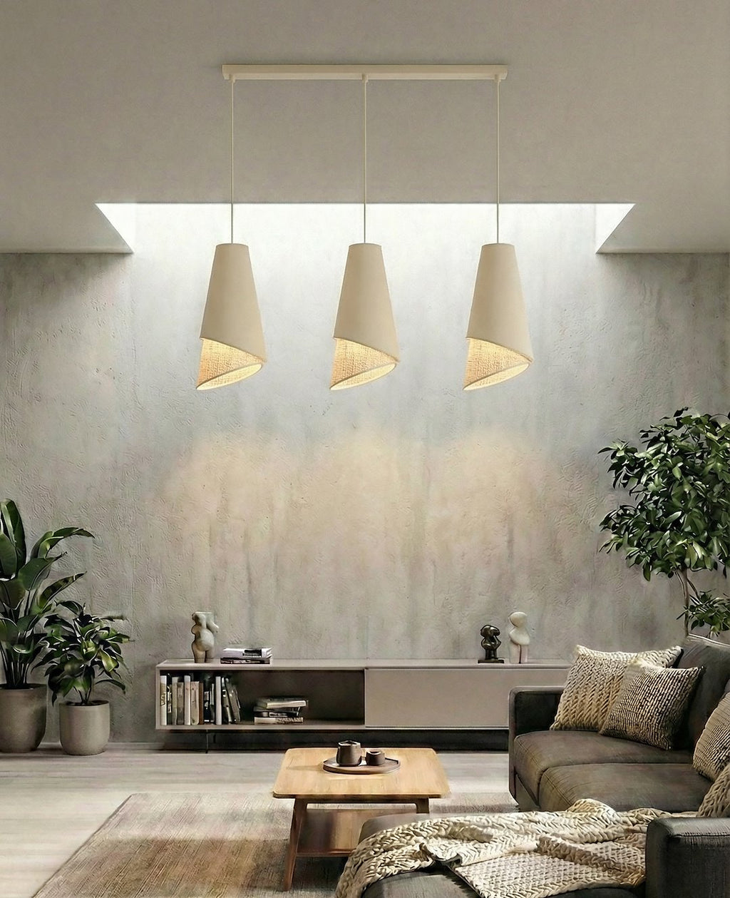 Hanglamp staal modern Moda rotankleurig 95 cm breed, 3 fittingen E27, voor woonkamer of eethoek