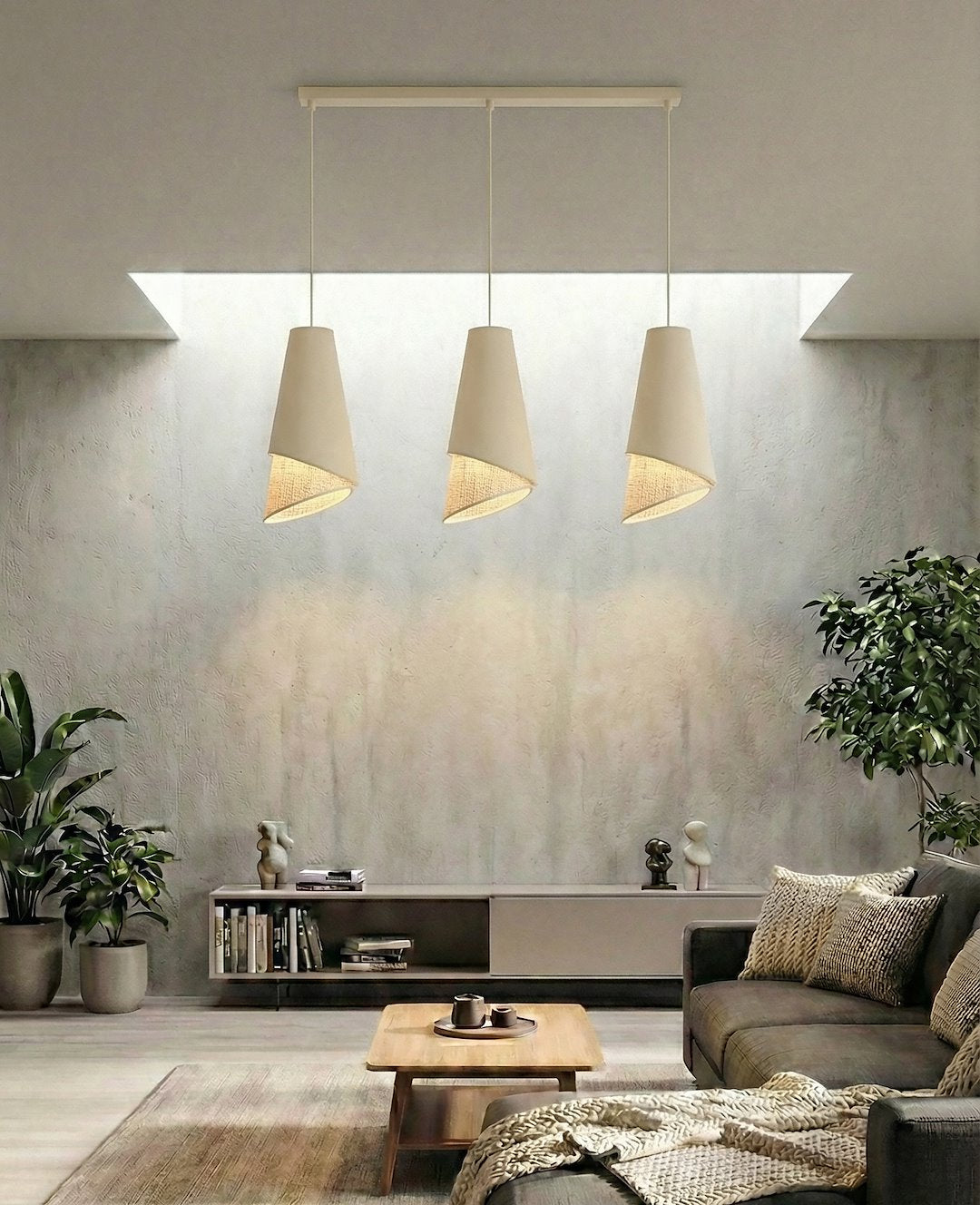 Hanglamp staal modern Moda rotankleurig 95 cm breed, 3 fittingen E27, voor woonkamer of eethoek