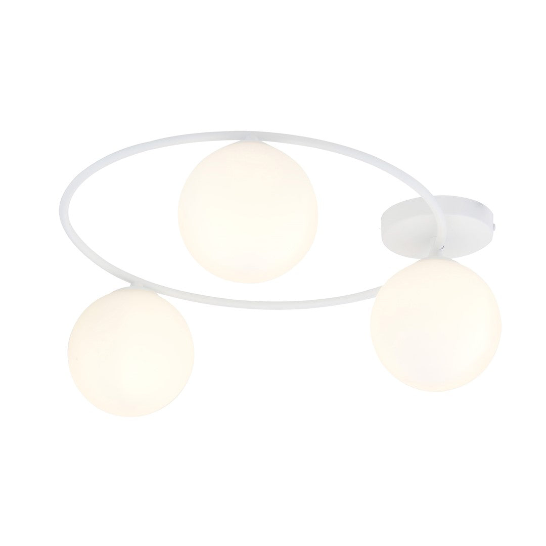 Plafondlamp gepoedercoat staal en glas, minimalistisch wit, 3 lichts, 47 x 20 cm, opbouw