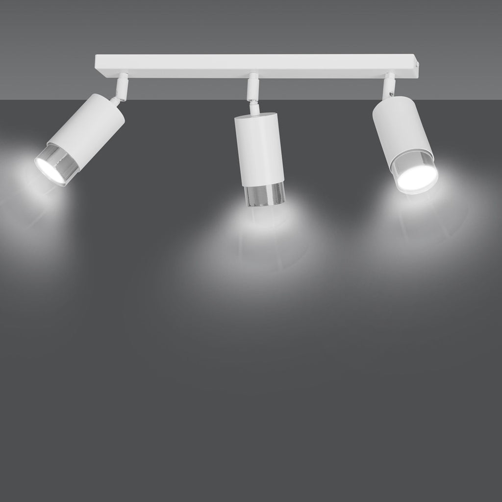 Plafondlamp 3 spots gepoedercoat staal, modern, Hiro wit met zilverkleurige accenten, 45 cm breed