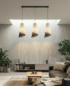 Hanglamp 3-lichts gepoedercoat staal en stof, modern, Moda, zwart en grijs, 95 cm breed, voor woonkamer en eethoek