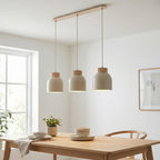 Hanglamp 3 lichts gepoedercoat staal en multiplex Vigo, beige, 84 cm, voor kookeiland of eettafel