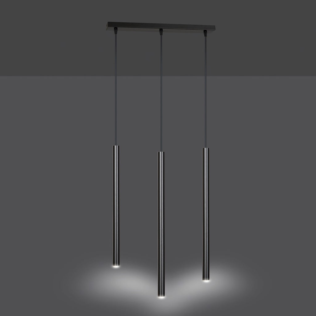 Hanglamp Selter 3 lichts gepoedercoat staal, minimalistisch, zwart, 45 x 120 cm, voor eetkamer of hal