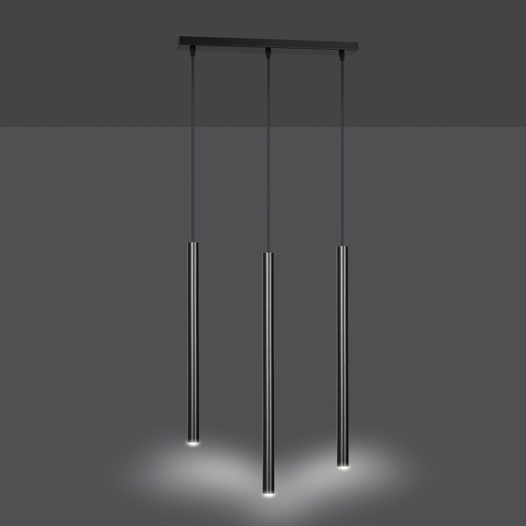 Hanglamp Selter 3 lichts gepoedercoat staal, minimalistisch, zwart, 45 x 120 cm, voor eetkamer of hal