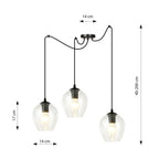 Hanglamp 3 lichts gepoedercoat staal en glas, modern, zwart met transparante kappen Ø 14 cm