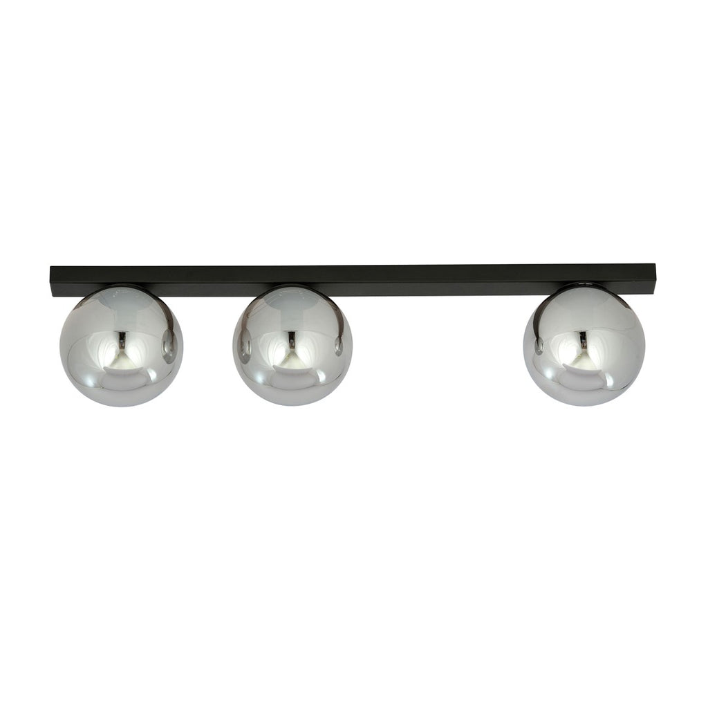 Plafondlamp gepoedercoat staal Fit 3 zwart met grafiet glazen kappen, 70 cm breed, voor woonkamer of keuken