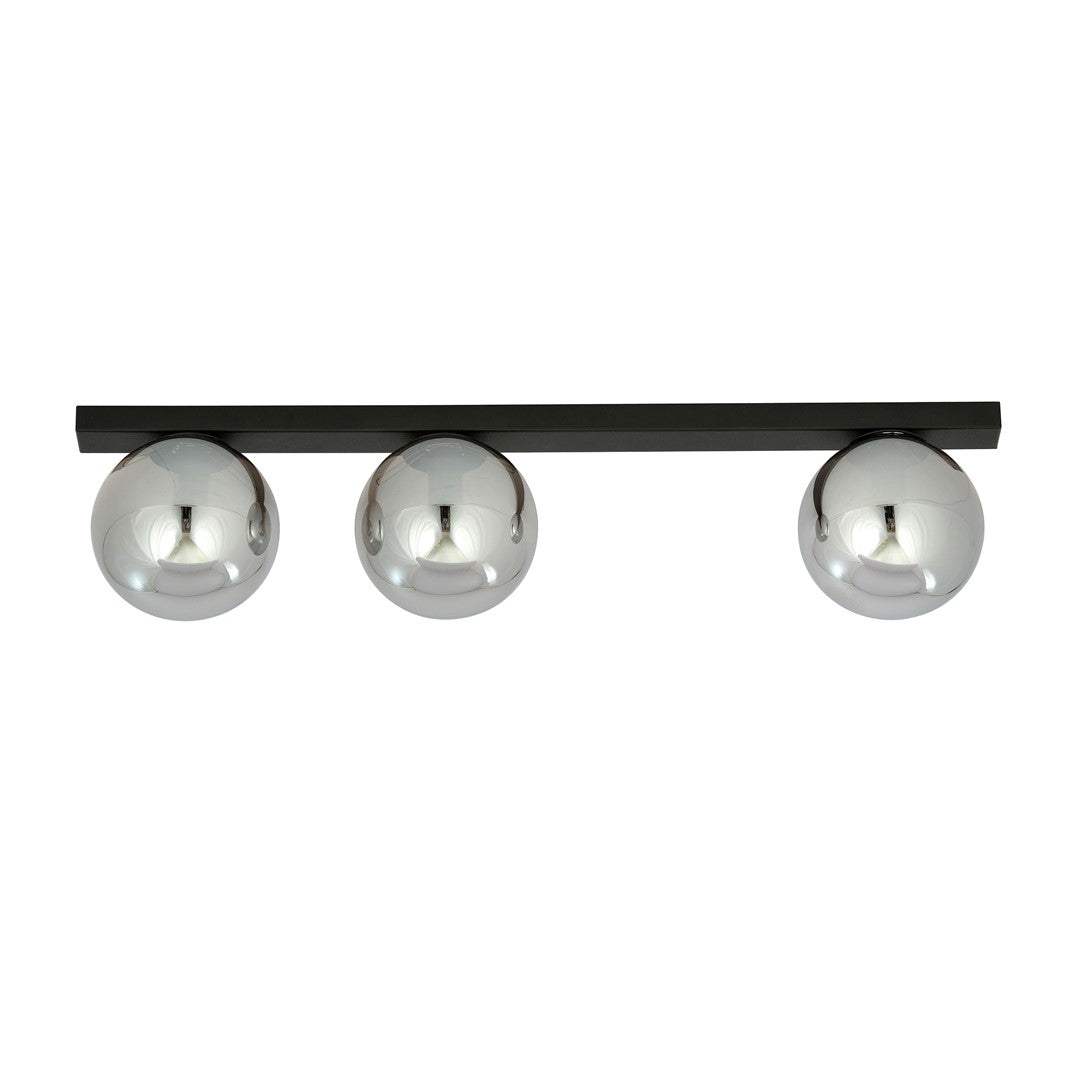 Plafondlamp gepoedercoat staal Fit 3 zwart met grafiet glazen kappen, 70 cm breed, voor woonkamer of keuken