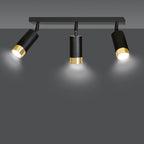Plafondlamp gepoedercoat staal Hiro modern zwart goud 45 cm breed, 3 richtbare spots voor hal en keuken