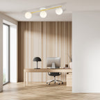 Plafondlamp gepoedercoat staal en glas Splendi, goud en wit, 3 lichtpunten, breedte 80 cm, voor woon-, slaap- of eetkamer
