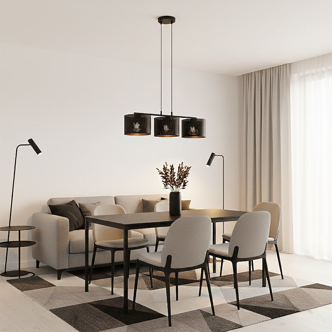 Hanglamp gepoedercoat staal modern Lux zwart, 3 lichtpunten, kap Ø 20 cm, 70 cm breed, voor eettafel of kookeiland