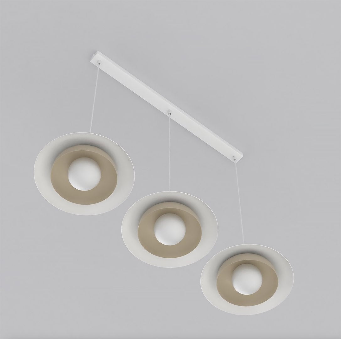 Hanglamp gepoedercoat staal Scandinavisch Skin wit mokka 95 x 30 x 120 cm, 3 lichtpunten voor boven de eettafel