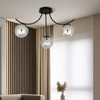 Plafondlamp gepoedercoat staal en glas Boston, zwart met grafiet kappen, 3 lichtpunten, 70 x 37 cm