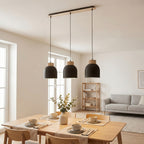 Hanglamp 3 lichts gepoedercoat staal en hout Vigo, Scandinavisch, zwart, 84 cm, boven eettafel of keukeneiland