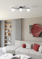 Plafondlamp Opus gepoedercoat staal en glas, modern, zwart met witte kappen, 3 lichtpunten, 60 cm