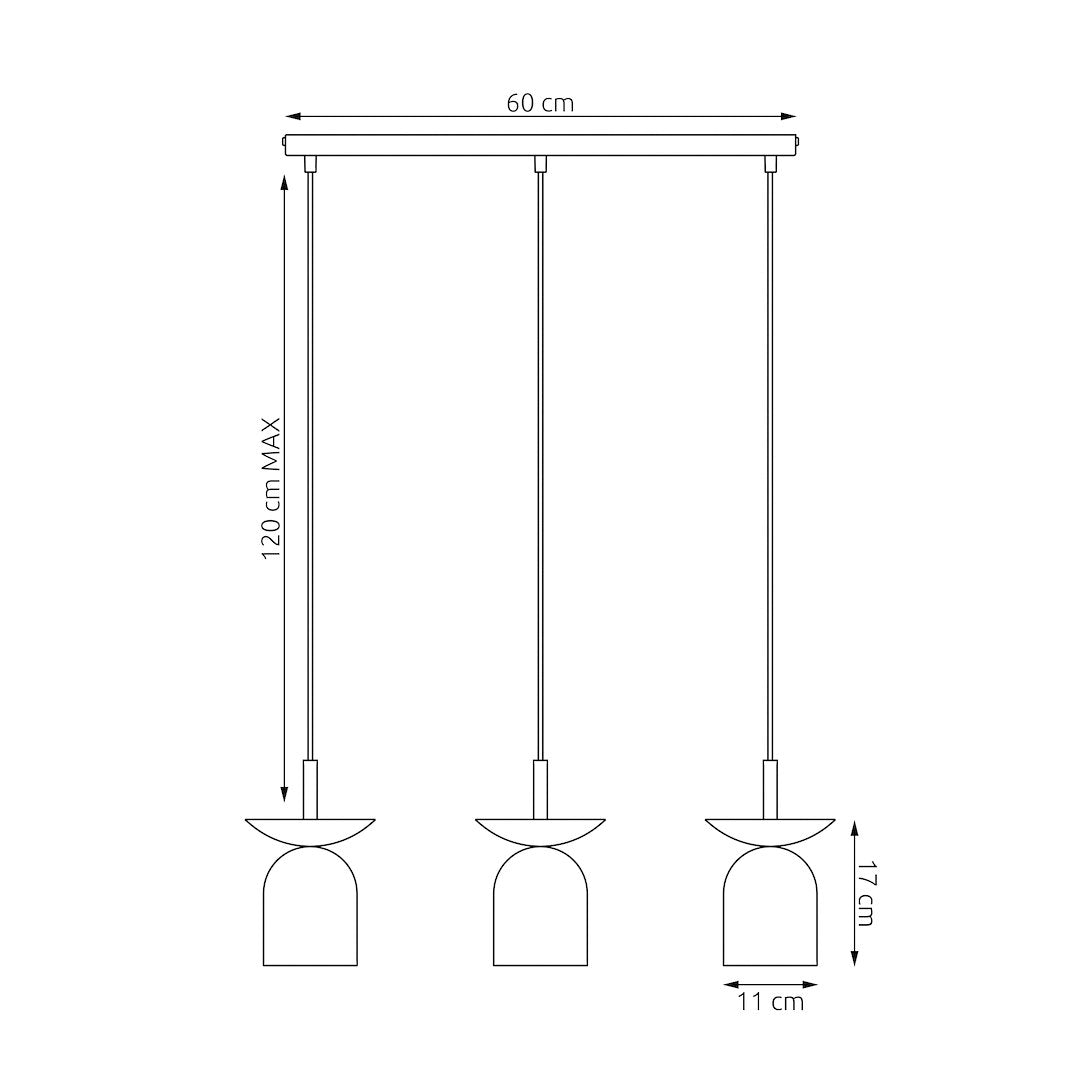 Hanglamp 3 lichtpunten gepoedercoat staal Ego, Scandinavisch, grijs en zwart, 60 x 11 x 120 cm, E14