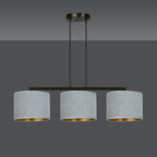 Hanglamp gepoedercoat staal en stof Hilde, minimalistisch, zwart met grijze kappen, 72 x 100 cm, 3 lichtpunten