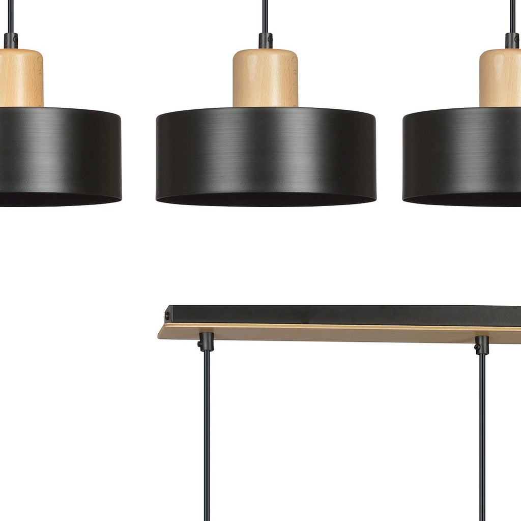 Hanglamp gepoedercoat staal en hout Torin, zwart, 3 lichts, 80 x 100 cm, verstelbare hoogte, woonkamer en eetkamer