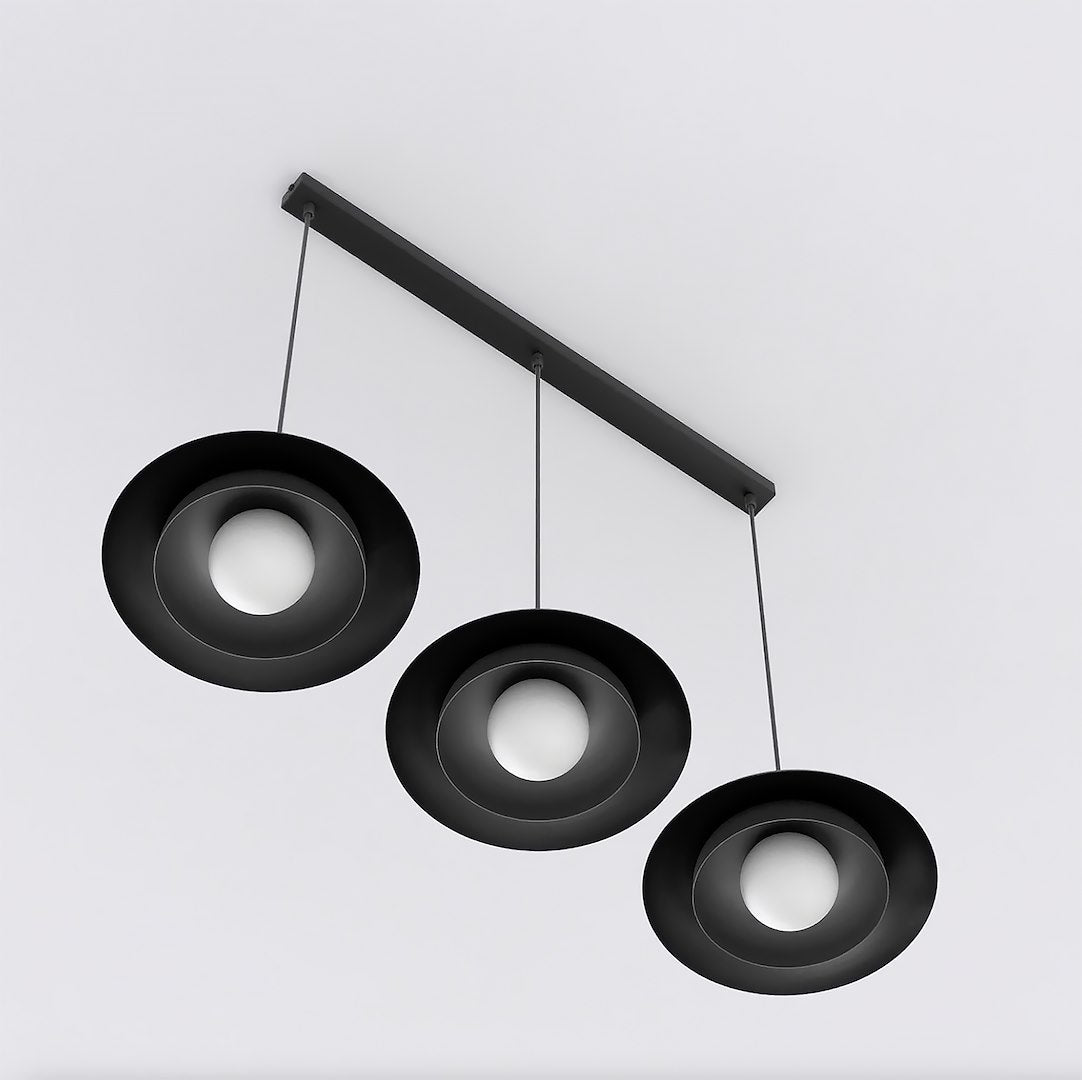 Hanglamp 3-lichts gepoedercoat staal Skin, zwart met witte binnenkant, 95 x 30 cm, eettafel en kookeiland