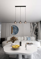 Hanglamp 3-lichts gepoedercoat staal en glas, Cosmo, zwart met grafiet glas, 70 x 100 cm, eettafel en woonkamer