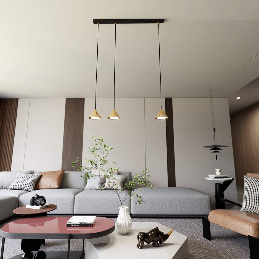 Hanglamp gepoedercoat staal Elit, minimalistisch, zwart en goud, 3 lichtpunten, 70 x 100 cm, woonkamer, eetkamer en hal