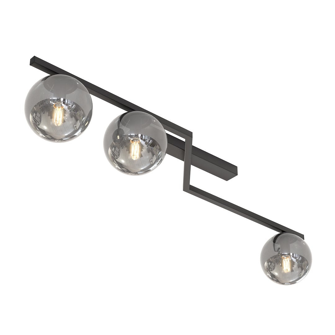 Plafondlamp gepoedercoat staal Naton, zwart met grafiet glazen kappen, 100 x 32 x 20 cm, 3 lichts