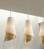 Hanglamp 3-lichts gepoedercoat staal met stoffen kap, modern, wit en goud, 95 cm, voor woonkamer en eetkamer