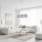 Hanglamp gepoedercoat staal met stoffen kap, Lux, wit en goud, 3 lichts, kap Ø 20 cm, breedte 70 cm