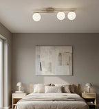 Plafondlamp gepoedercoat staal en glas Kairo, beige met witte glazen kappen, 3 lichts, 87 x 29 cm