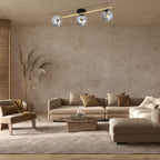 Plafondlamp Splendi gepoedercoat staal en glas, modern, zwart met goud en grafiet glas, 3 lichts, 80 x 20 cm