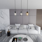Hanglamp 3-lichts gepoedercoat staal en glas, Istar, zwart met amber, grafiet en transparant glas, 70 x 100 cm