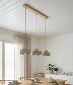Hanglamp gepoedercoat staal en hout Kivi, beige, 3 lichts, 73 x 20 cm, E27, woonkamer en eetkamer