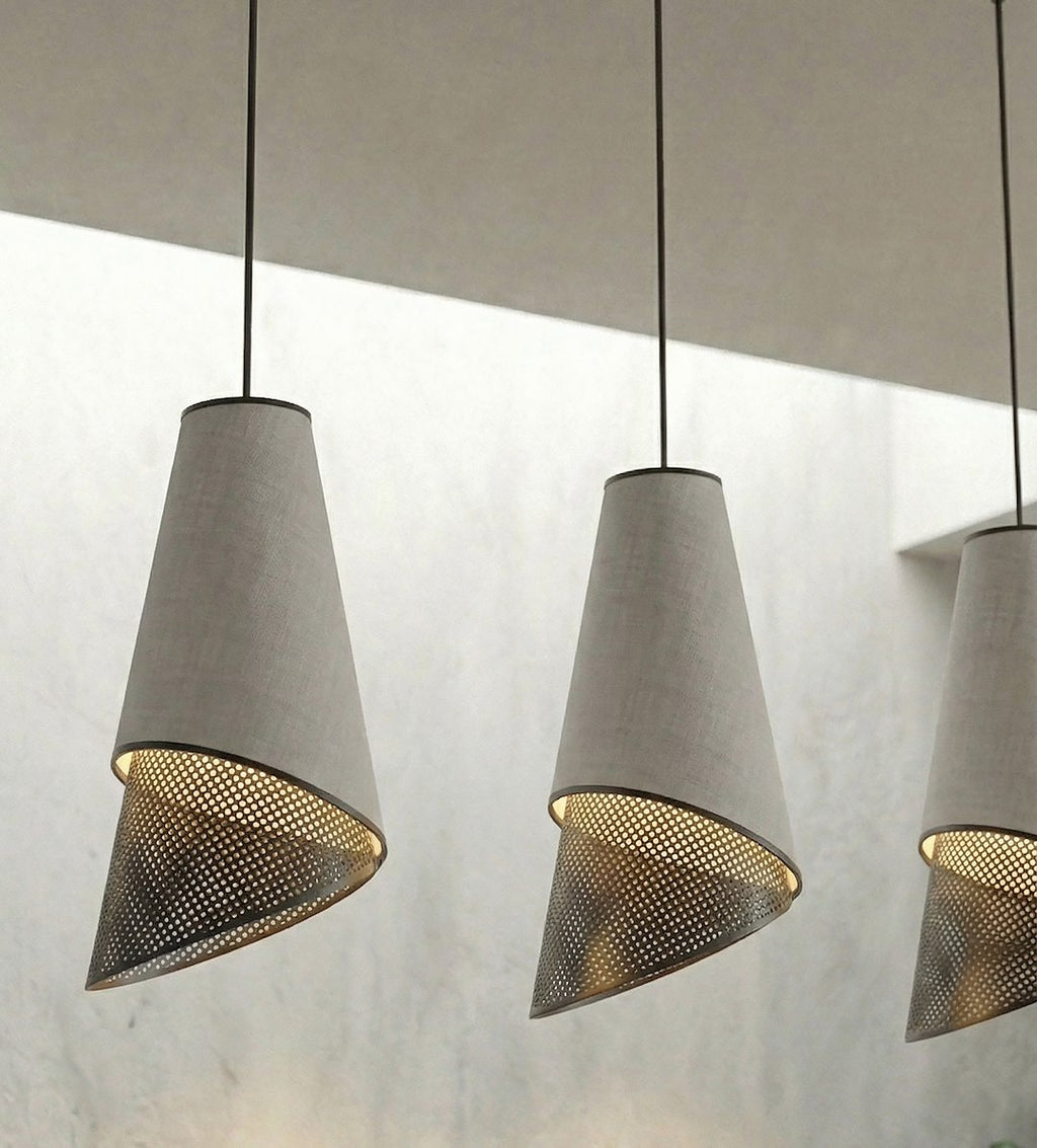 Hanglamp 3-lichts gepoedercoat staal en stof, modern, Moda, zwart en grijs, 95 cm breed, voor woonkamer en eethoek