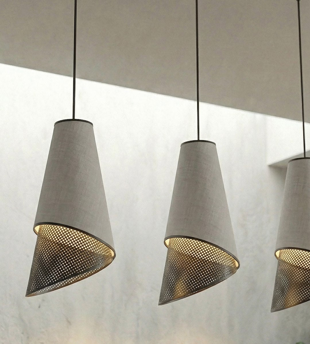 Hanglamp 3-lichts gepoedercoat staal en stof, modern, Moda, zwart en grijs, 95 cm breed, voor woonkamer en eethoek
