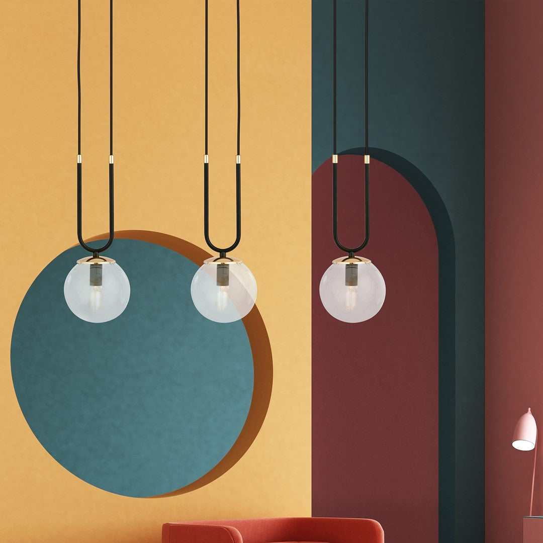 Hanglamp 3-lichts gepoedercoat staal en glas, retro glam, zwart met transparante kappen – 70 x 115 cm