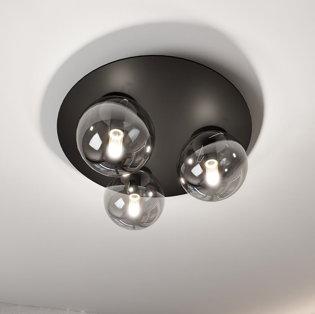 Plafondlamp gepoedercoat staal Solar zwart met grafiet glas, 3 fittingen E14, 43 x 19 cm
