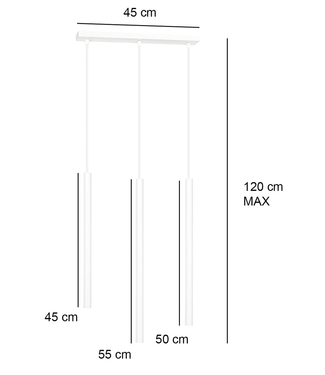 Hanglamp gepoedercoat staal Selter 3 lichts minimalistisch wit, 45 x 6 x 120 cm, voor woonkamer en eetkamer