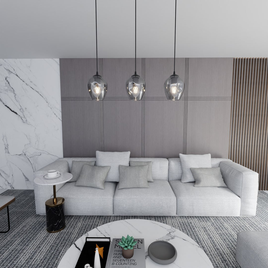 Hanglamp 3 lichts gepoedercoat staal en glas, modern Istar, zwart met grafiet kappen, 70 x 100 cm, E27