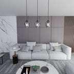 Hanglamp 3 lichts gepoedercoat staal en glas, modern Istar, zwart met grafiet kappen, 70 x 100 cm, E27